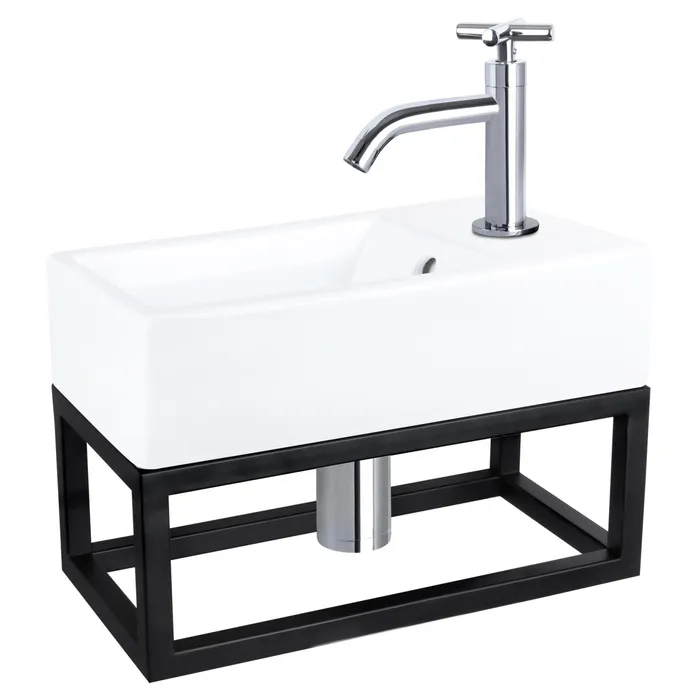 Differnz Force fonteinset keramiek - kraan kruis - met handdoekrek - 40 x 22 x 11.5 cm - chroom