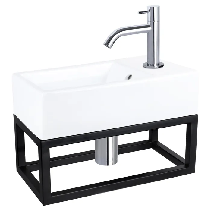 Differnz Force fonteinset keramiek - kraan gebogen - met handdoekrek - 40 x 22 x 11.5 cm - chroom