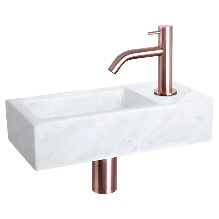 Differnz Helios fonteinset marmer - kraan gebogen - 37.5 x 18.5 x 9.5 cm - rood koper
