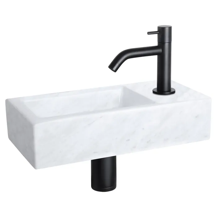Differnz Helios fonteinset marmer - kraan gebogen - 37.5 x 18.5 x 9.5 cm - mat zwart