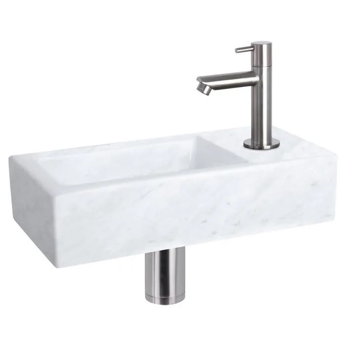 Differnz Helios fonteinset marmer - kraan recht - 37.5 x 18.5 x 9.5 cm - mat chroom