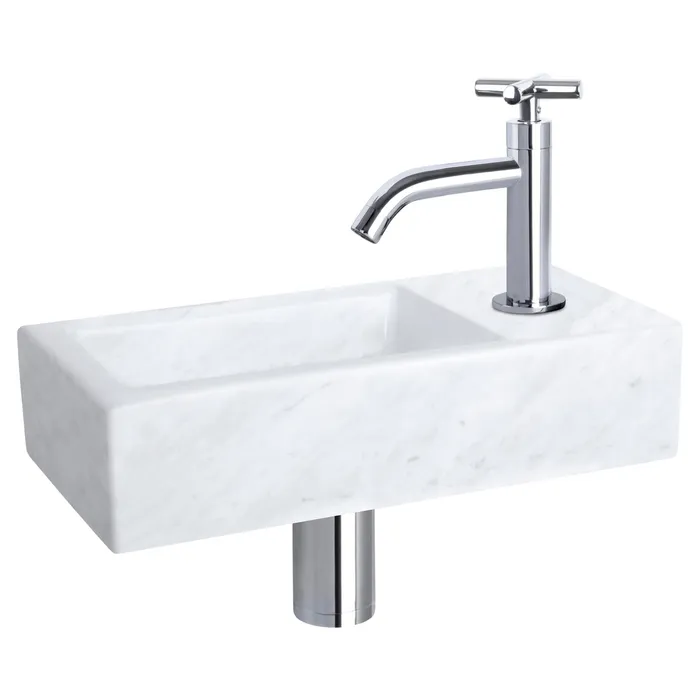 Differnz Helios fonteinset marmer - kraan kruis - 37.5 x 18.5 x 9.5 cm - chroom