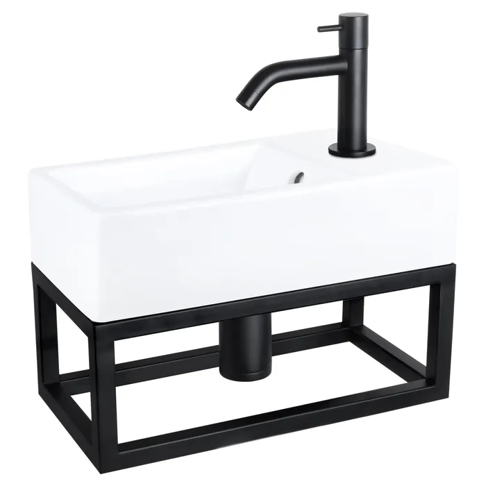 Differnz Force fonteinset keramiek - kraan gebogen - met handdoekrek - 40 x 22 x 11.5 cm - mat zwart