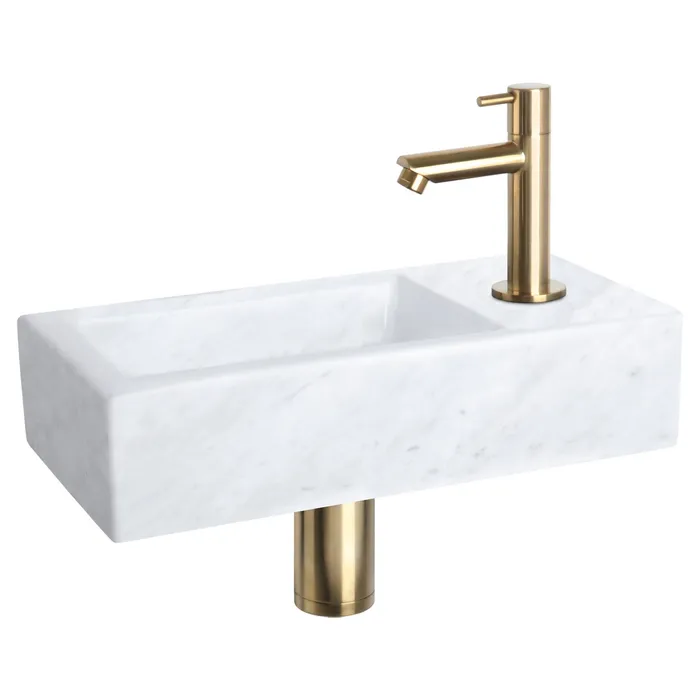 Differnz Helios fonteinset marmer - kraan recht - 37.5 x 18.5 x 9.5 cm - mat goud