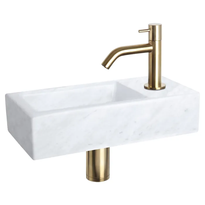 Differnz Helios fonteinset marmer - kraan gebogen - 37.5 x 18.5 x 9.5 cm - mat goud