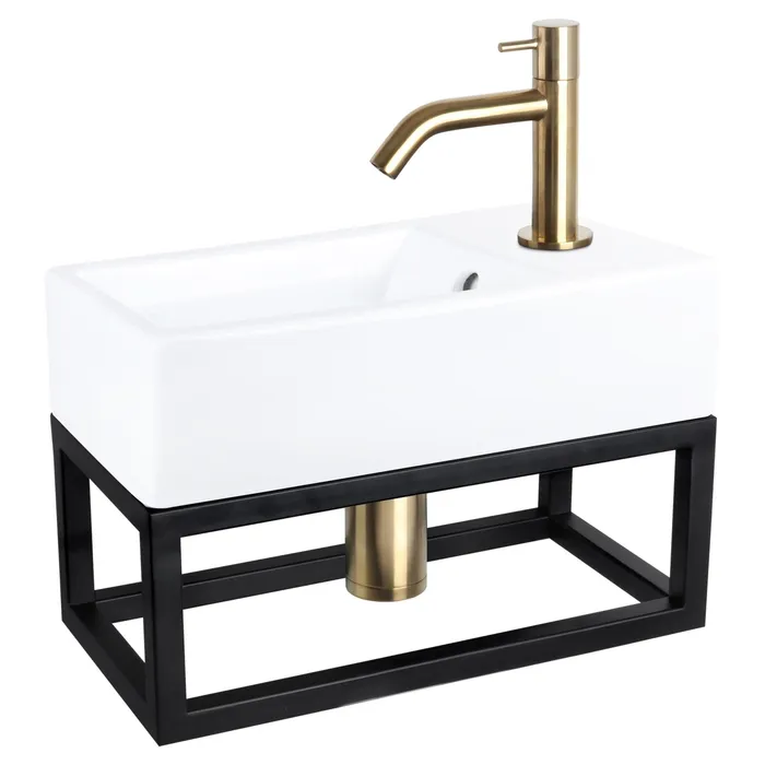 Differnz Force fonteinset keramiek - kraan gebogen - met handdoekrek - 40 x 22 x 11.5 cm - mat goud