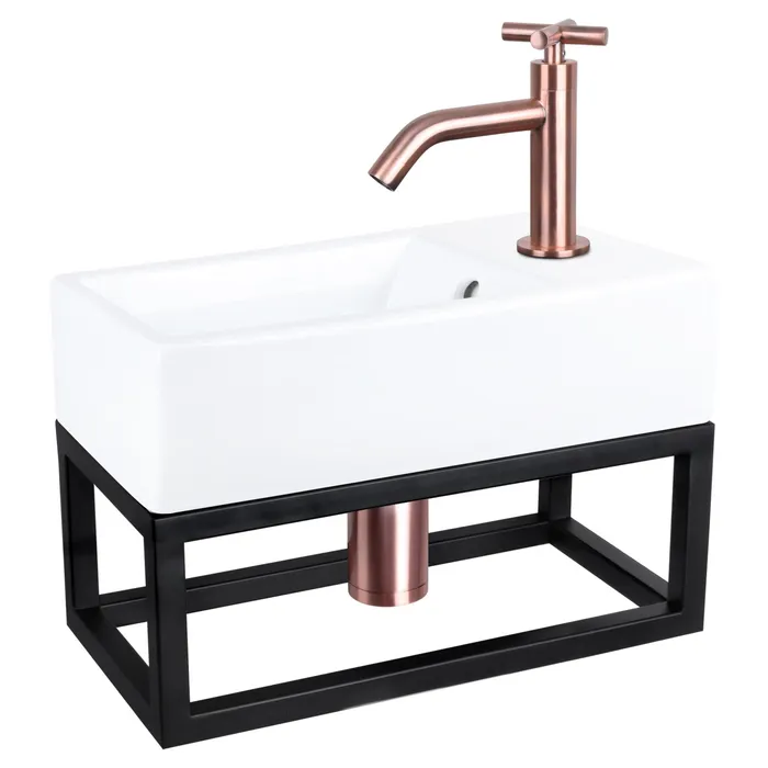 Differnz Force fonteinset keramiek - kraan kruis - met handdoekrek - 40 x 22 x 11.5 cm - rood koper