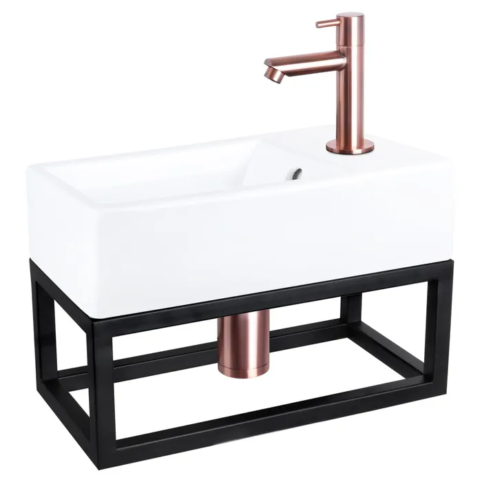 Differnz Force fonteinset keramiek - kraan recht - met handdoekrek - 40 x 22 x 11.5 cm - rood koper