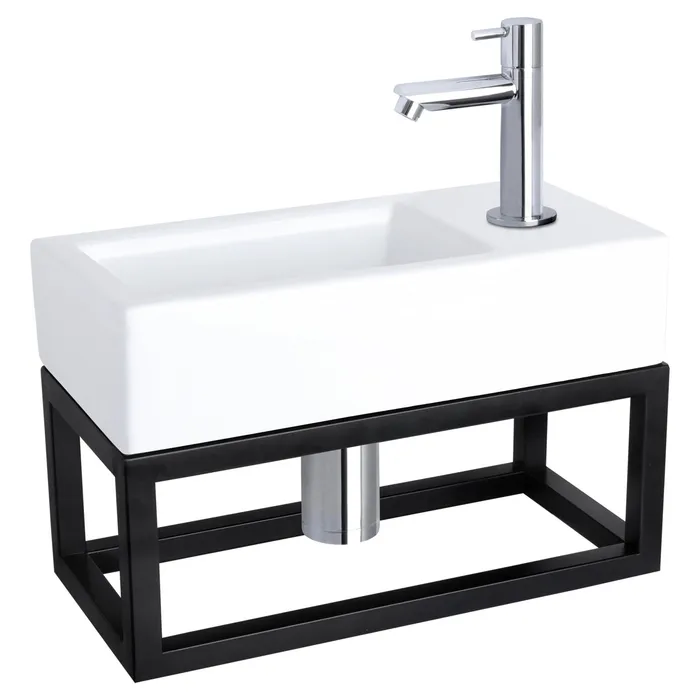 Differnz Ravo fonteinset keramiek - kraan gebogen - met handdoekrek - 38.5 x 18.5 x 9 cm - mat zwart (kopie)