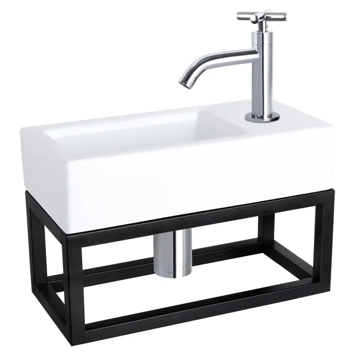 Differnz Ravo fonteinset keramiek - kraan kruis - met handdoekrek - 38.5 x 18.5 x 9 cm - chroom
