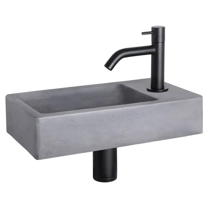 Differnz Force fonteinset beton donkergrijs - kraan gebogen - 40 x 22 x 8 cm - mat zwart