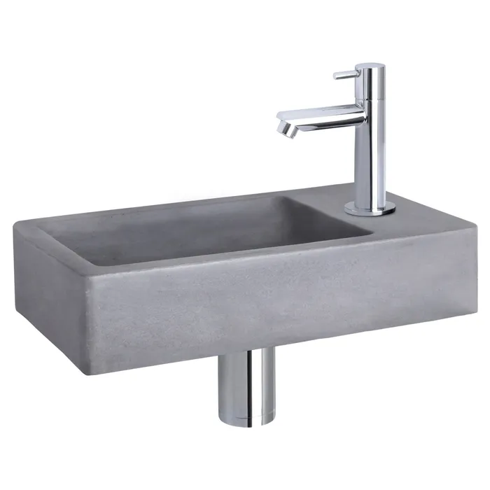 Differnz Force fonteinset beton donkergrijs - kraan recht - 40 x 22 x 8 cm - chroom