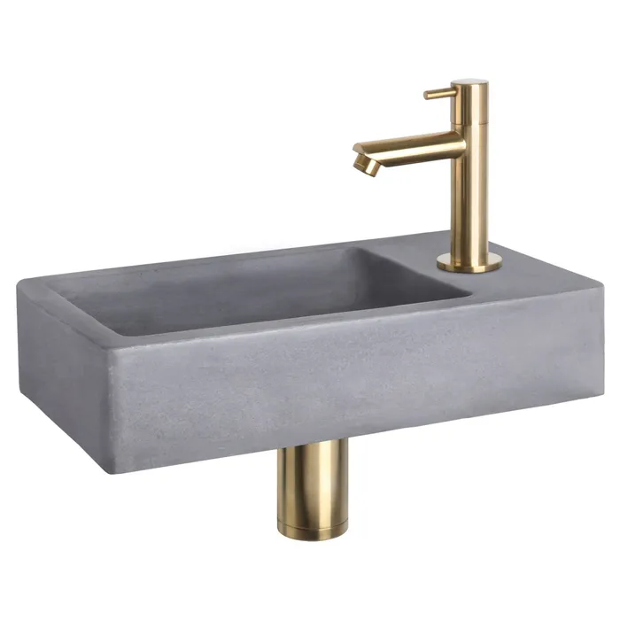 Differnz Force fonteinset beton donkergrijs - kraan recht - 40 x 22 x 8 cm - mat goud