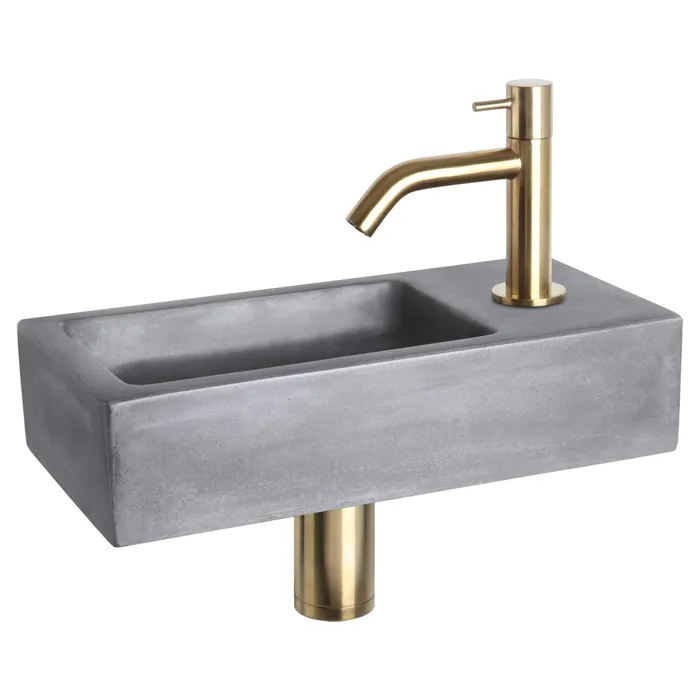 Differnz Ravo fonteinset beton donkergrijs - kraan gebogen - 38.5 x 18.5 x 9 cm - mat goud