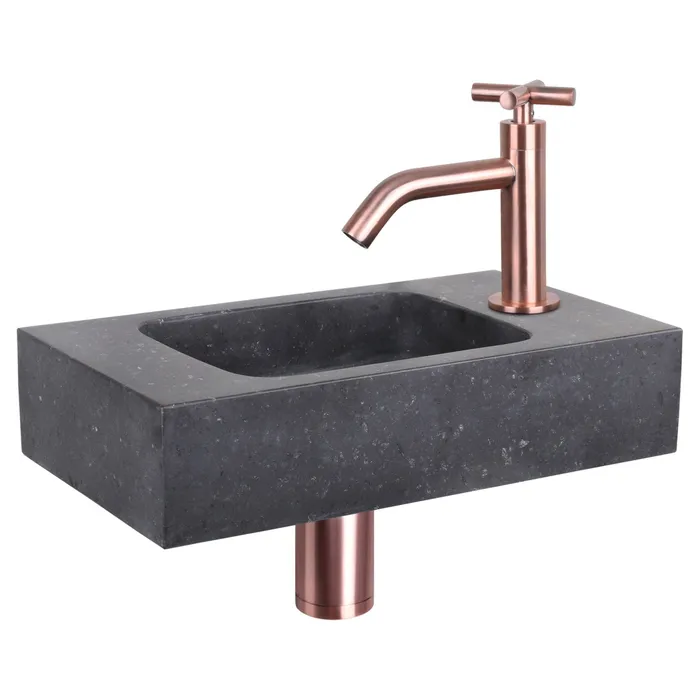 Differnz fonteinset bombai black - natuursteen - kraan kruis - 40 x 22 x 9 cm - rood koper