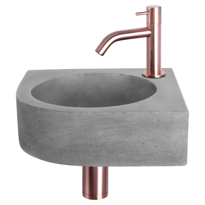 Differnz Cleo fonteinset beton donkergrijs - kraan gebogen - 31.5 x 31.5 x 10 cm - rood koper