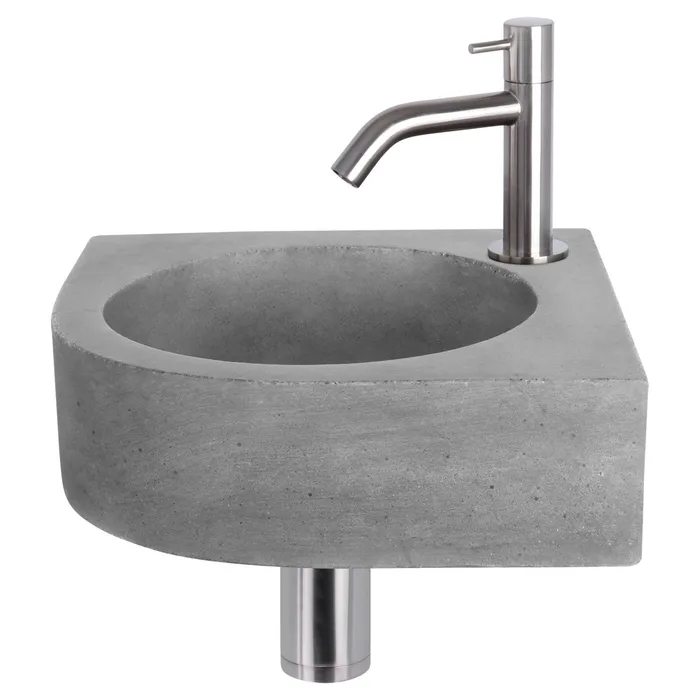 Differnz Cleo fonteinset beton donkergrijs - kraan gebogen - 31.5 x 31.5 x 10 cm - mat chroom