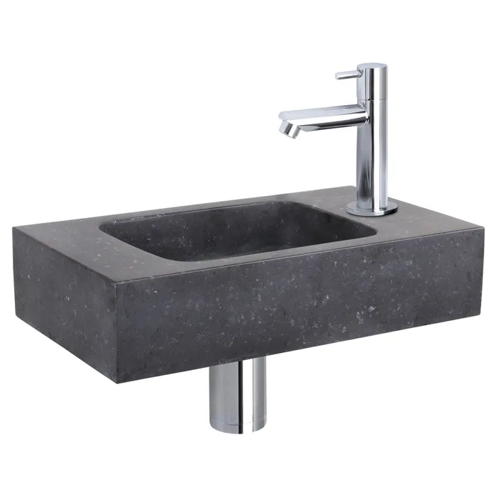 Differnz fonteinset bombai black - natuursteen - kraan recht - 40 x 22 x 9 cm - chroom