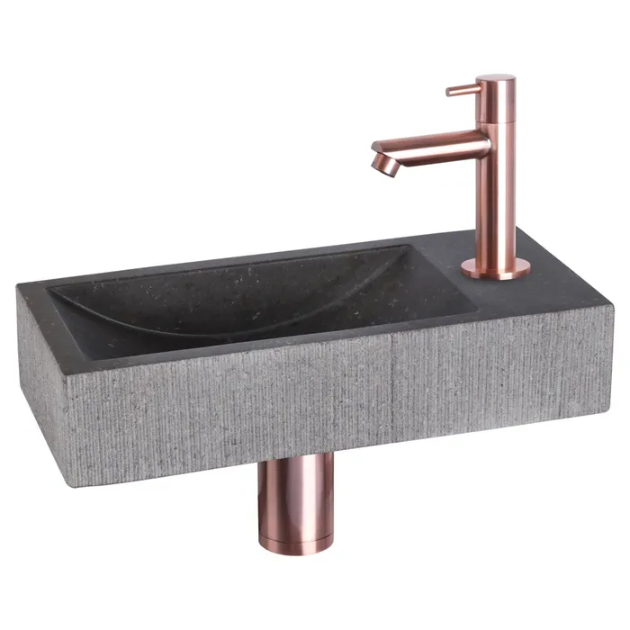 Differnz Ribble fonteinset bombai black - natuursteen - kraan recht - 38 x 18 x 8 cm - rood koper