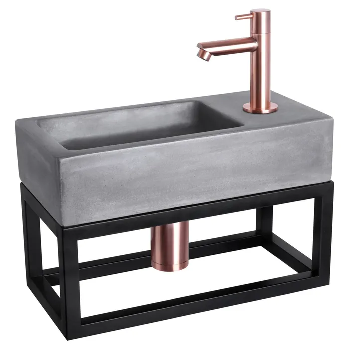Differnz Ravo fonteinset beton donkergrijs - kraan kruis - met handdoekrek - 38.5 x 18.5 x 9 cm - rood koper