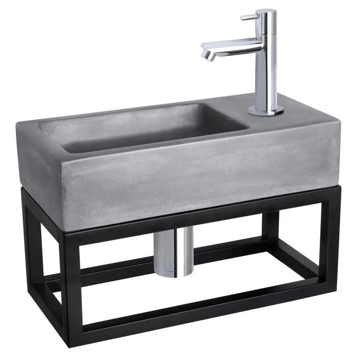 Differnz Ravo fonteinset beton donkergrijs - kraan recht - met handdoekrek - 38.5 x 18.5 x 9 cm - chroom