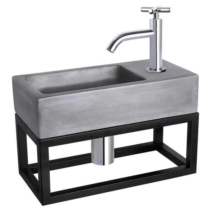 Differnz Ravo fonteinset beton donkergrijs - kraan kruis - met handdoekrek - 38.5 x 18.5 x 9 cm - chroom