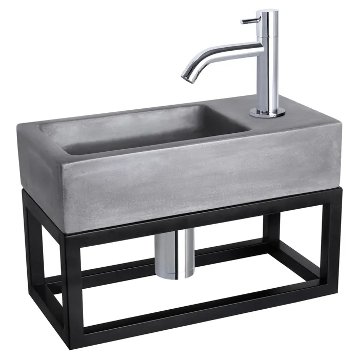Differnz Ravo fonteinset beton donkergrijs - kraan gebogen - met handdoekrek - 38.5 x 18.5 x 9 cm - rood koper