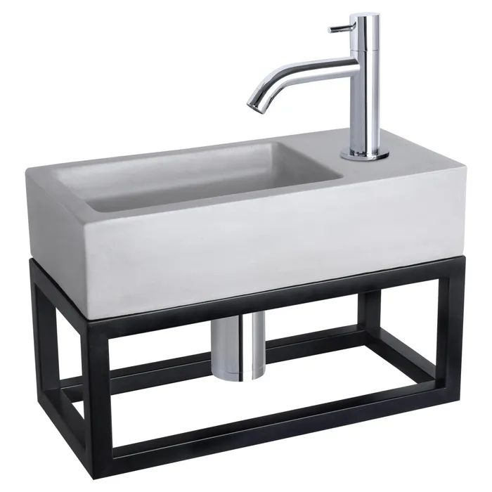 Differnz Ravo fonteinset beton lichtgrijs - kraan gebogen - met handdoekrek - 38.5 x 18.5 x 9 cm - chroom