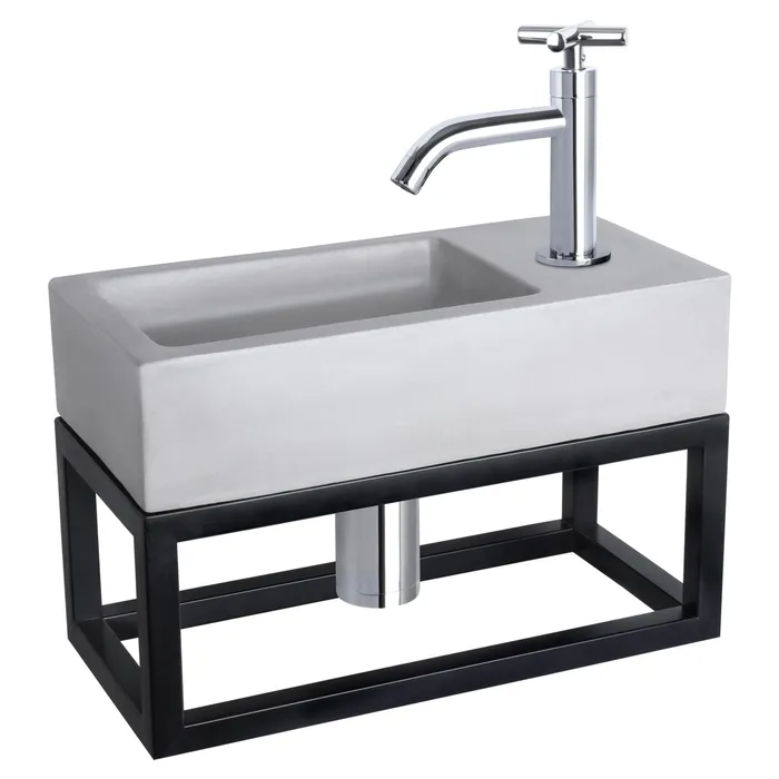 Differnz Ravo fonteinset beton lichtgrijs - kraan kruis - met handdoekrek - 38.5 x 18.5 x 9 cm - chroom