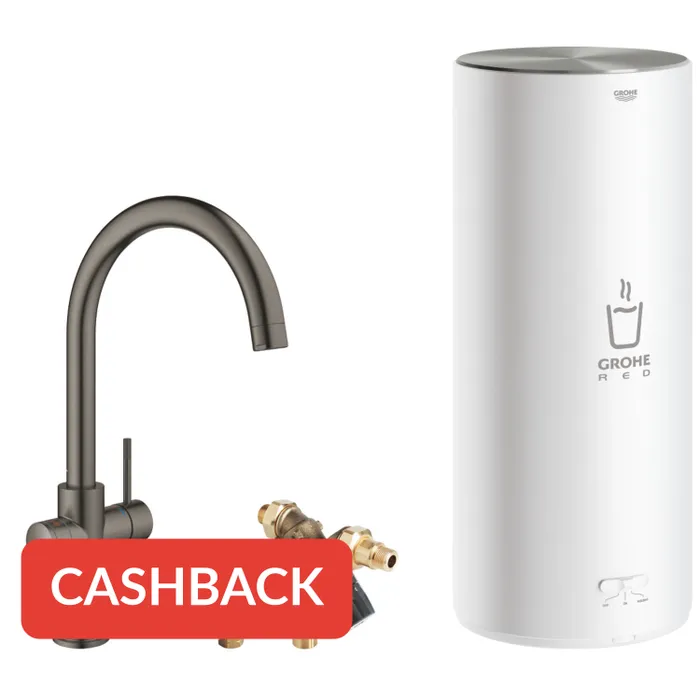 Grohe Red 3-in-1 kokendwaterkraan met C-uitloop en combi boiler graphite geborsteld